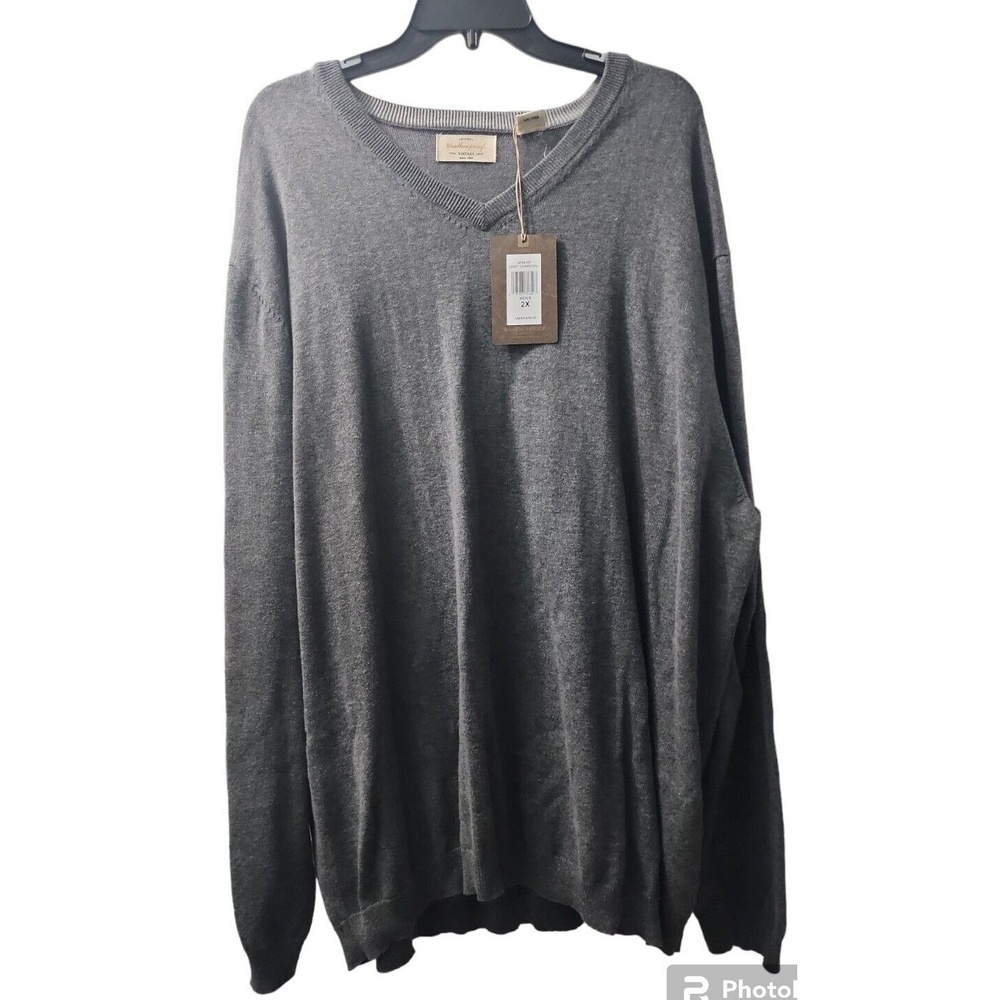 Weatherproof 1948 V-Neck Sweater Long Sleeve Gray Heathered Mens 2XL